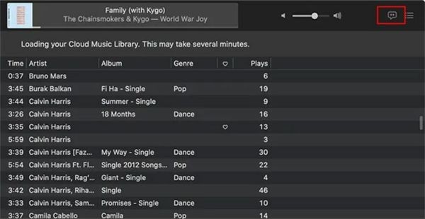 Nhấp vào biểu tượng lời bài hát