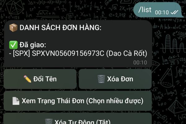 Quản lý đơn hàng bằng lệnh /list
