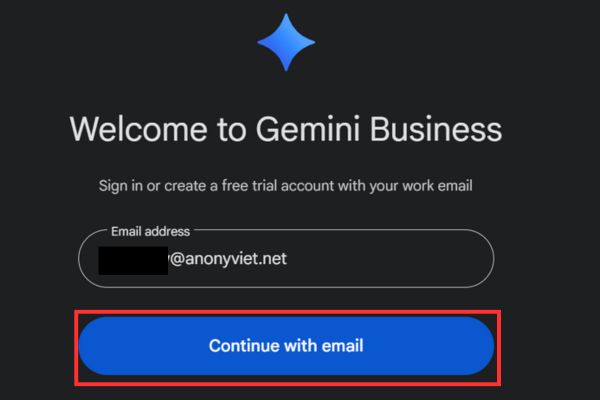Hướng dẫn tạo Gemini Enterprise miễn phí 30 ngày 14 Nhập email và nhấn tiếp tục