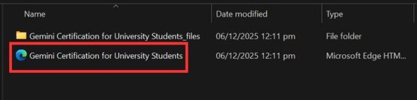 Hướng dẫn thi chứng chỉ Gemini Google miễn phí và Đáp án 15 Nhấn đúp vào file .html để mở