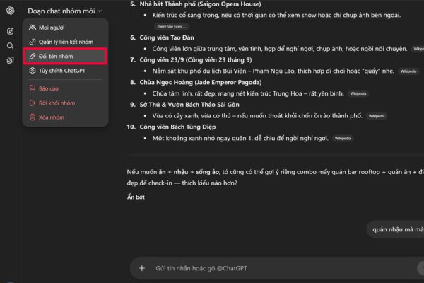 Cách đổi tên nhóm trên ChatGPT