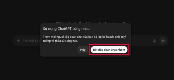 Bấm vào "Bắt đầu đoạn chat nhóm"