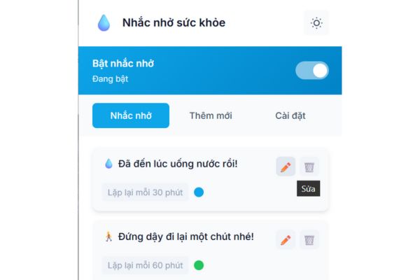 Cách cài extension nhắc nhở uống nước cho dân văn phòng 9 Nhấn vào biểu tượng cây bút để chỉnh sửa