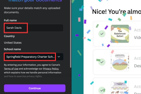 Hướng dẫn nâng cấp Canva Education miễn phí mới nhất 34 Nhập lại thông tin họ tên và tên trường
