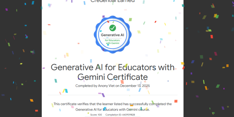 huong dan nhan Generative AI for Educators with Gemini Certificate