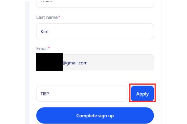 Nhập mã TIEP rồi nhấn nút Apply