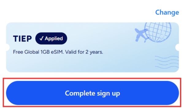 Nhấn chọn Complete sign up