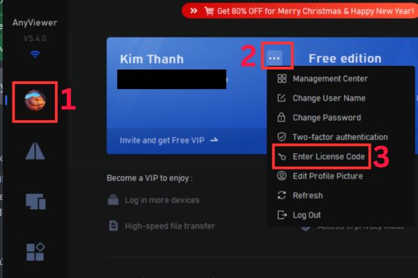 Chọn Enter license code
