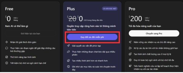 Hướng dẫn nhận ChatGPT Plus miễn phí 1 tháng thành công 100% 16 Chọn "Quy đổi ưu đãi miễn phí"