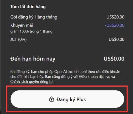 Hướng dẫn nhận ChatGPT Plus miễn phí 1 tháng thành công 100% 18 Nhấn "Đăng ký Plus"