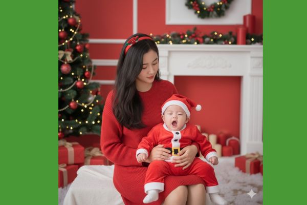 5+ prompt tạo ảnh Giáng sinh cho mẹ và bé lung linh tại nhà 10 Prompt 1: Khoảnh khắc mẹ ôm bé ngáp ngủ tự nhiên