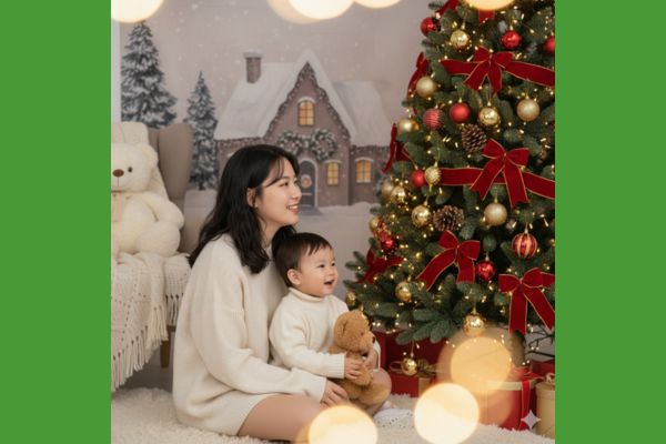 5+ prompt tạo ảnh Giáng sinh cho mẹ và bé lung linh tại nhà 13 Prompt 4: Câu chuyện mùa đông qua ánh nhìn trẻ thơ