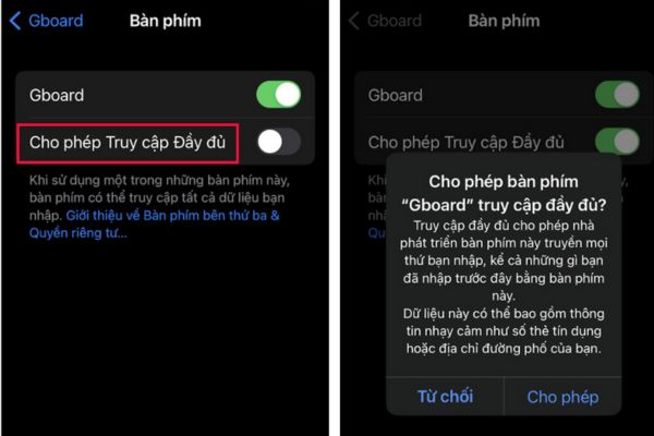 Bật chế độ Cho phép Truy cập Đầy đủ