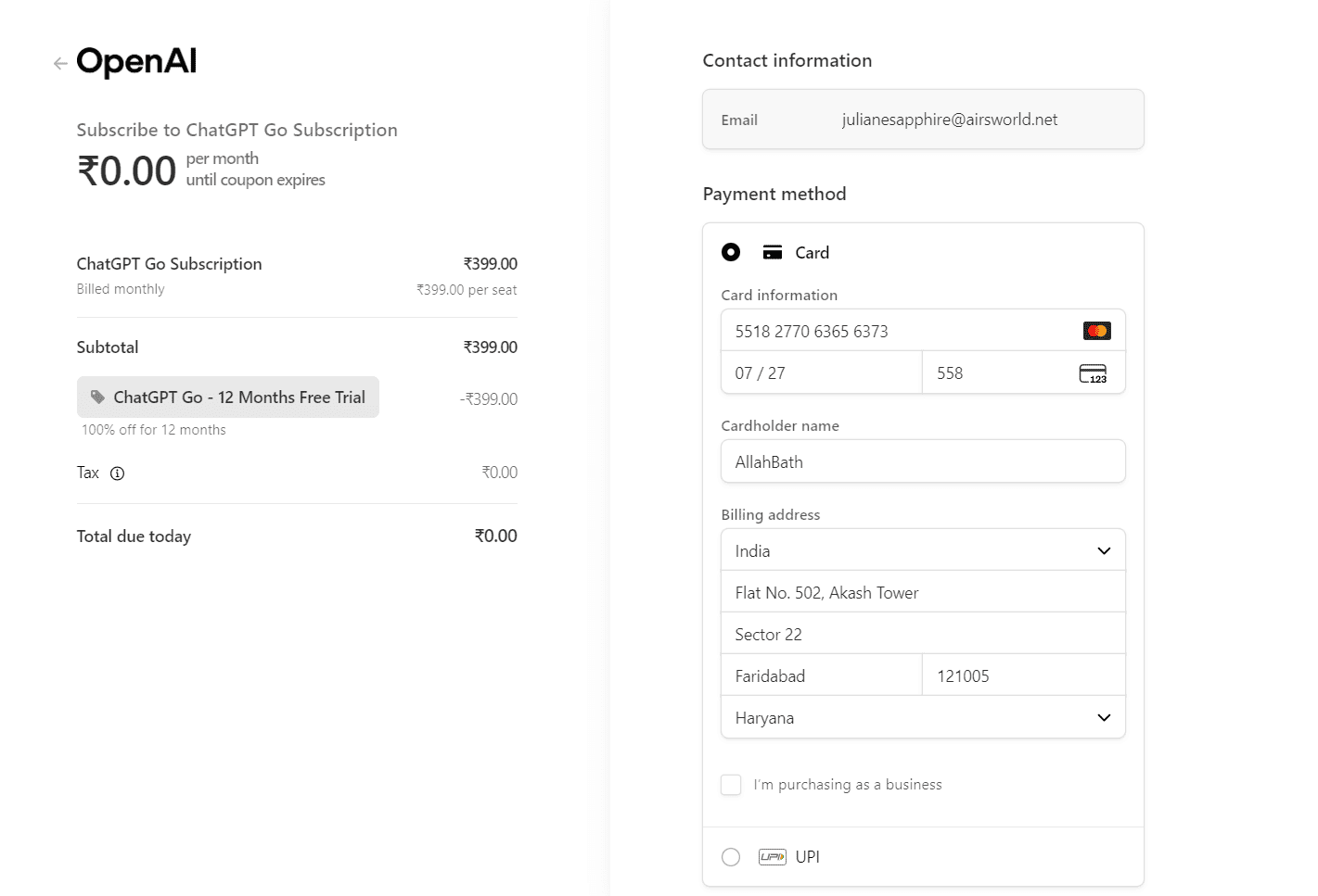 Hướng dẫn nhận ChatGPT Go 1 năm miễn phí bằng thẻ MasterCard Ấn Độ 13 6.png