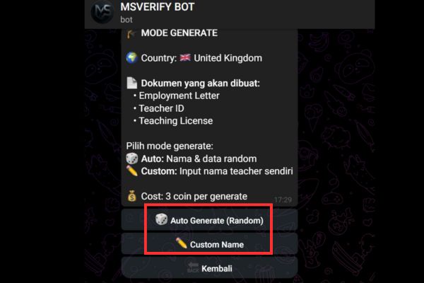 Chọn chế độ "Auto Generate" hoặc "Custom Name"