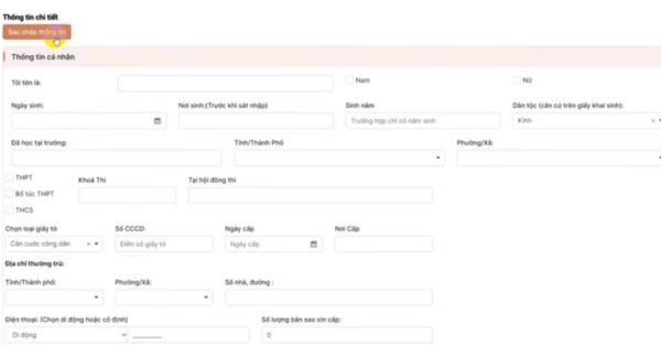 Điền chính xác thông tin về quá trình học tập