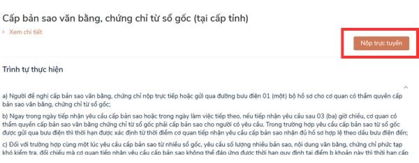 Bấm nút "Nộp trực tuyến"