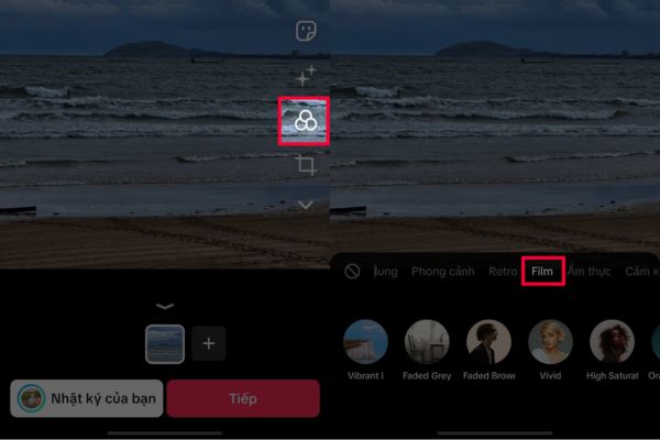 Lướt tìm đến tab có tên là "Film"