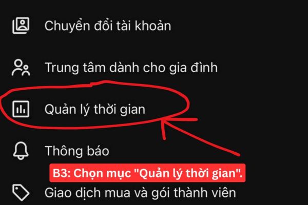 Chọn mục "Quản lý thời gian"