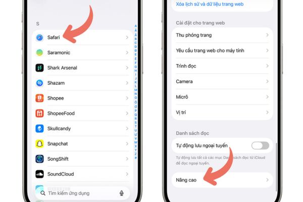Chọn phần Nâng cao
