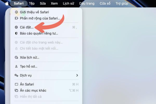 Chọn mục Cài đặt