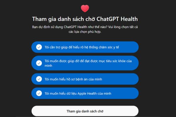 Hướng dẫn tham gia danh sách chờ ChatGPT Health