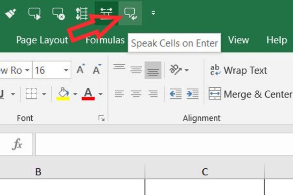 Nhấn vào biểu tượng Speak Cells on Enter