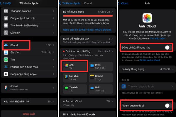 Tắt tính năng Đồng bộ hóa iPhone này và Album được chia sẻ.