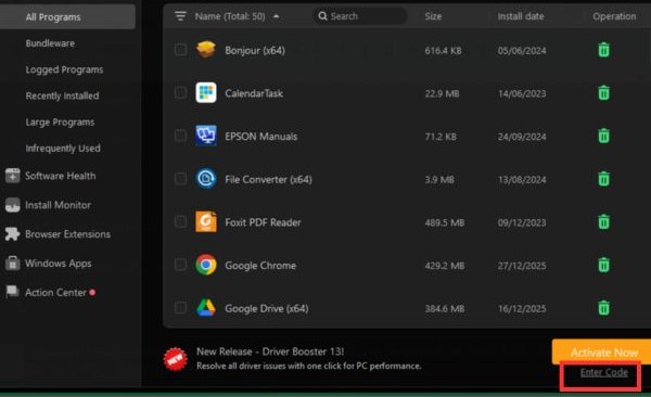Tìm mục Enter Code