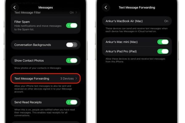 Vào Text Message Forwarding