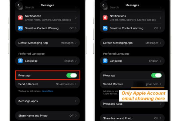 Bật lại iMessage