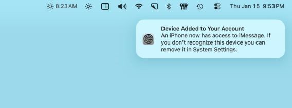 Thông báo "Device Added to Your Account" xuất hiện