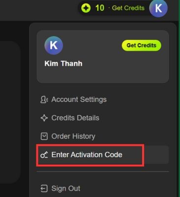 Chọn mục Enter Activation Code