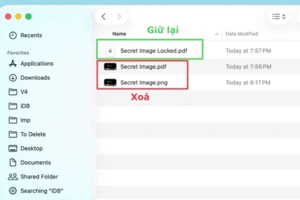 Xóa các tệp ảnh gốc và tệp PDF chưa khóa