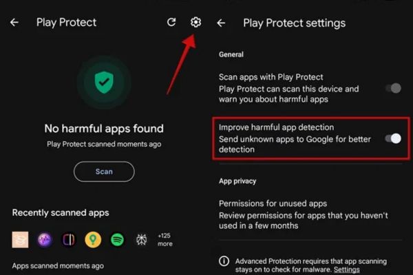 Bật tùy chọn Improve harmful app detection