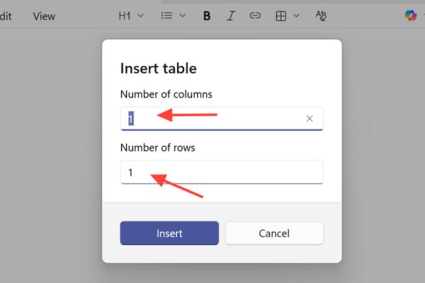 Nhập chính xác số lượng cột (columns) và dòng (rows)
