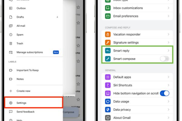 Tắt Smart reply và Smart compose
