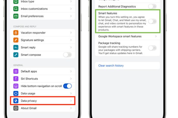 Gạt tắt mục Smart features