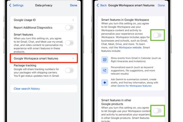 Nhấn vào Google Workspace smart features