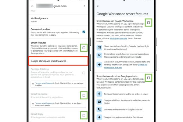 Tìm mục Tính năng thông minh của Google Workspace