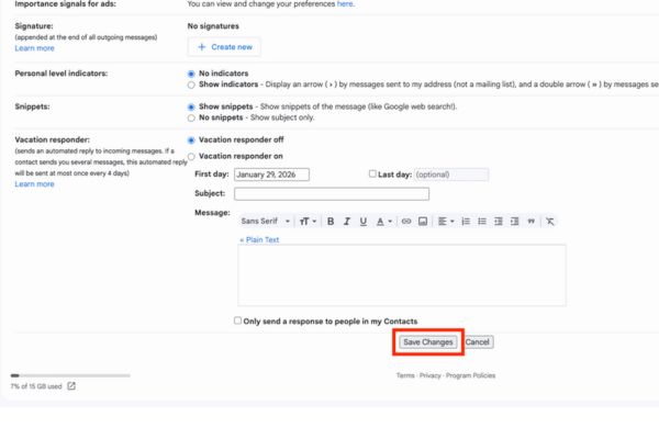 Nhấn nút Save Changes