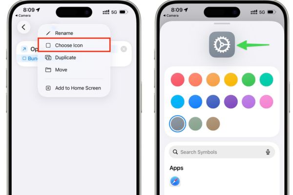 Chọn đổi biểu tượng sang hình bánh răng
