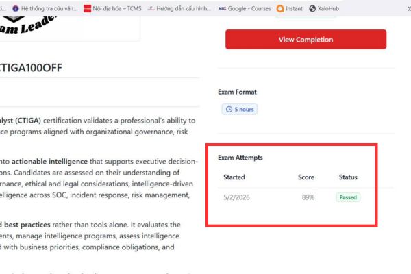 Thông tin chi tiết về kỳ thi CTIGA