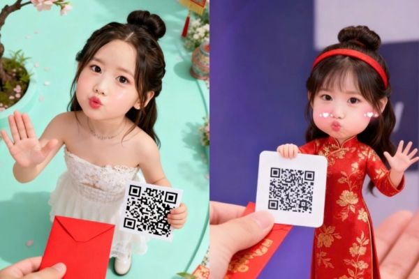 Hướng dẫn tạo ảnh cầm mã QR nhận lì xì siêu cute đón Tết