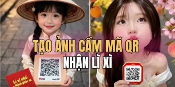 tạo ảnh cầm mã QR nhận lì xì