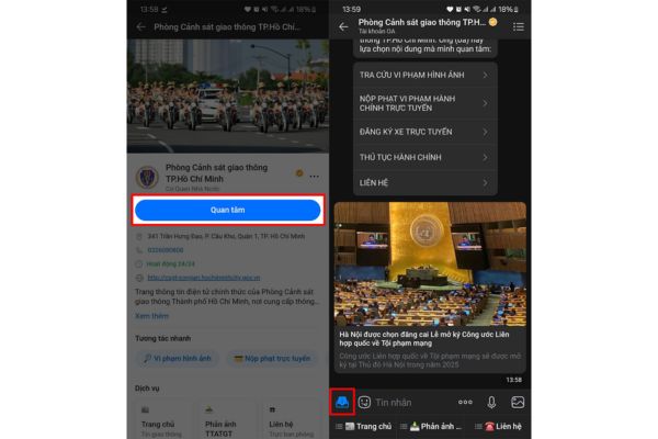 Bấm vào nút Quan tâm