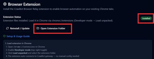 Nhấn Open Extension Folder
