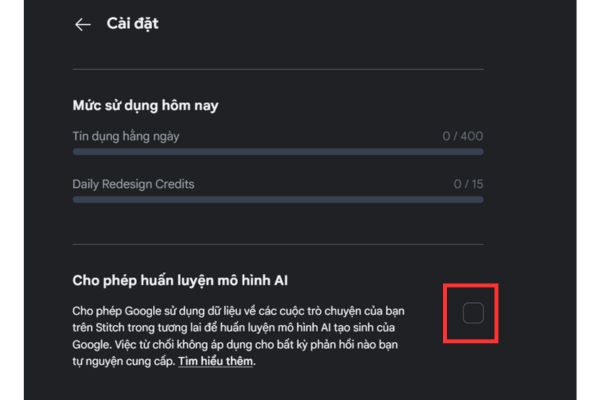 Cách dùng Google Stitch: Thiết kế giao diện ứng dụng bằng AI cực nhanh 15 Tắt Google sử dụng dữ liệu để huấn luyện AI