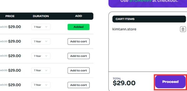 Cách mua tên miền .STORE với 1 USD (2026): Hướng dẫn chi tiết từ A–Z 16 Nhấn vào nút Proceed