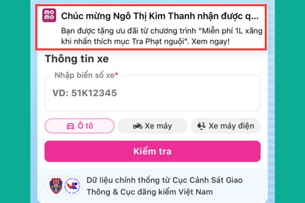 Thông báo xác nhận việc nhận được phần quà